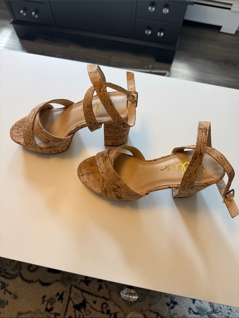 Lulu's Cork-Textured Block Heel Sandals in Tan